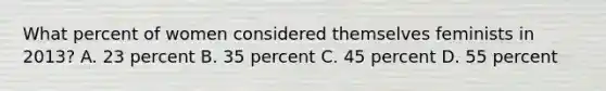 What percent of women considered themselves feminists in 2013? A. 23 percent B. 35 percent C. 45 percent D. 55 percent