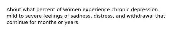 About what percent of women experience chronic depression--mild to severe feelings of sadness, distress, and withdrawal that continue for months or years.