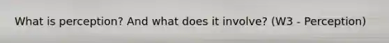 What is perception? And what does it involve? (W3 - Perception)