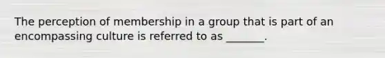 The perception of membership in a group that is part of an encompassing culture is referred to as _______.