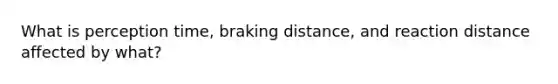 What is perception time, braking distance, and reaction distance affected by what?