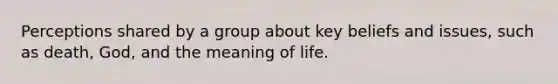 Perceptions shared by a group about key beliefs and issues, such as death, God, and the meaning of life.