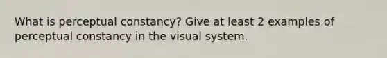 What is perceptual constancy? Give at least 2 examples of perceptual constancy in the visual system.