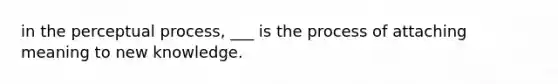 in the perceptual process, ___ is the process of attaching meaning to new knowledge.