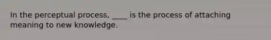 In the perceptual process, ____ is the process of attaching meaning to new knowledge.