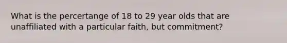 What is the percertange of 18 to 29 year olds that are unaffiliated with a particular faith, but commitment?