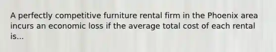 A perfectly competitive furniture rental firm in the Phoenix area incurs an economic loss if the average total cost of each rental is...