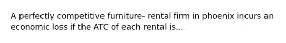 A perfectly competitive furniture- rental firm in phoenix incurs an economic loss if the ATC of each rental is...