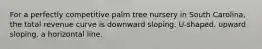 For a perfectly competitive palm tree nursery in South Carolina, the total revenue curve is downward sloping. U-shaped. upward sloping. a horizontal line.