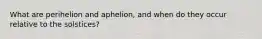 What are perihelion and aphelion, and when do they occur relative to the solstices?