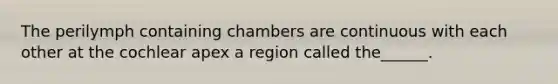 The perilymph containing chambers are continuous with each other at the cochlear apex a region called the______.