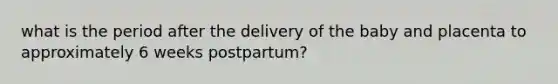 what is the period after the delivery of the baby and placenta to approximately 6 weeks postpartum?