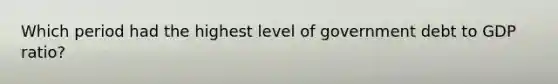 Which period had the highest level of government debt to GDP ratio?