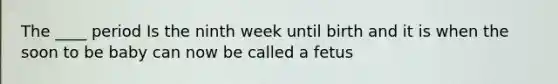 The ____ period Is the ninth week until birth and it is when the soon to be baby can now be called a fetus