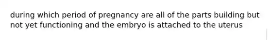 during which period of pregnancy are all of the parts building but not yet functioning and the embryo is attached to the uterus