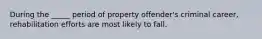 During the _____ period of property offender's criminal career, rehabilitation efforts are most likely to fall.