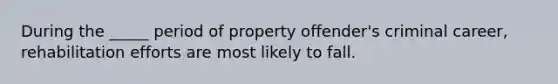 During the _____ period of property offender's criminal career, rehabilitation efforts are most likely to fall.