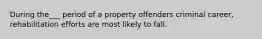 During the___ period of a property offenders criminal career, rehabilitation efforts are most likely to fall.