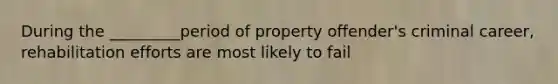 During the _________period of property offender's criminal career, rehabilitation efforts are most likely to fail