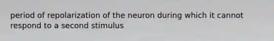 period of repolarization of the neuron during which it cannot respond to a second stimulus