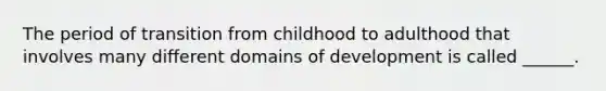 The period of transition from childhood to adulthood that involves many different domains of development is called ______.