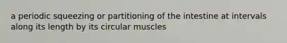 a periodic squeezing or partitioning of the intestine at intervals along its length by its circular muscles