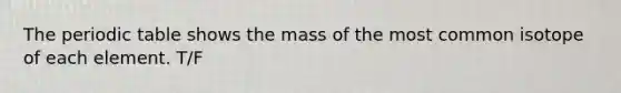 The periodic table shows the mass of the most common isotope of each element. T/F