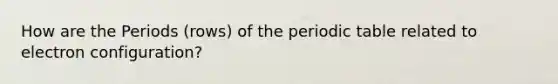 How are the Periods (rows) of <a href='https://www.questionai.com/knowledge/kIrBULvFQz-the-periodic-table' class='anchor-knowledge'>the periodic table</a> related to electron configuration?