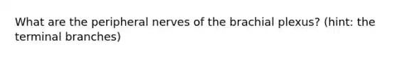 What are the peripheral nerves of the brachial plexus? (hint: the terminal branches)