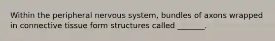 Within the peripheral nervous system, bundles of axons wrapped in connective tissue form structures called _______.