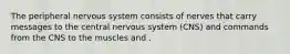 The peripheral nervous system consists of nerves that carry messages to the central nervous system (CNS) and commands from the CNS to the muscles and .