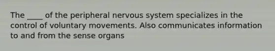 The ____ of the peripheral nervous system specializes in the control of voluntary movements. Also communicates information to and from the sense organs