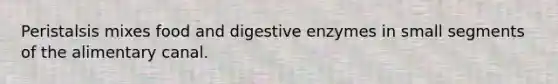 Peristalsis mixes food and digestive enzymes in small segments of the alimentary canal.