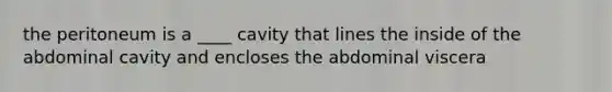 the peritoneum is a ____ cavity that lines the inside of the abdominal cavity and encloses the abdominal viscera