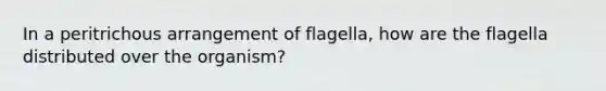 In a peritrichous arrangement of flagella, how are the flagella distributed over the organism?