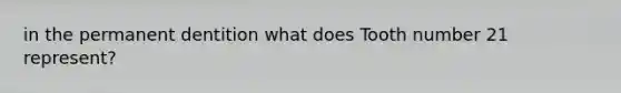 in the permanent dentition what does Tooth number 21 represent?