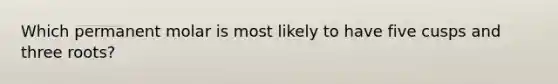 Which permanent molar is most likely to have five cusps and three roots?