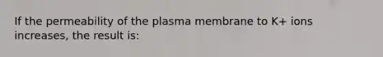 If the permeability of the plasma membrane to K+ ions increases, the result is: