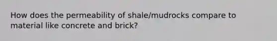 How does the permeability of shale/mudrocks compare to material like concrete and brick?