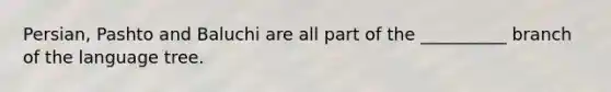 Persian, Pashto and Baluchi are all part of the __________ branch of the language tree.