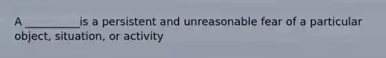 A __________is a persistent and unreasonable fear of a particular object, situation, or activity