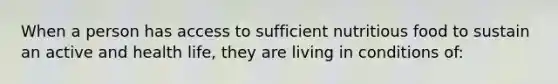 When a person has access to sufficient nutritious food to sustain an active and health life, they are living in conditions of: