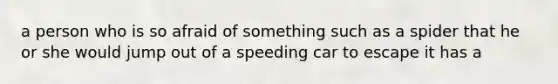 a person who is so afraid of something such as a spider that he or she would jump out of a speeding car to escape it has a