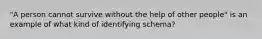 "A person cannot survive without the help of other people" is an example of what kind of identifying schema?