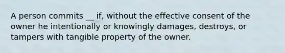 A person commits __ if, without the effective consent of the owner he intentionally or knowingly damages, destroys, or tampers with tangible property of the owner.