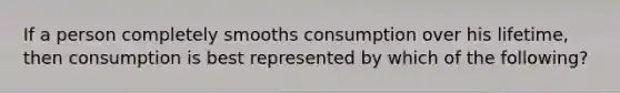 If a person completely smooths consumption over his lifetime, then consumption is best represented by which of the following?