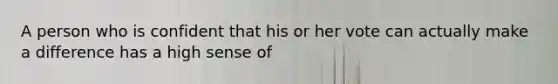 A person who is confident that his or her vote can actually make a difference has a high sense of