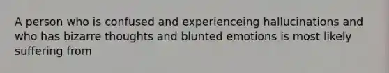 A person who is confused and experienceing hallucinations and who has bizarre thoughts and blunted emotions is most likely suffering from