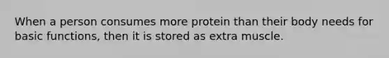 When a person consumes more protein than their body needs for basic functions, then it is stored as extra muscle.