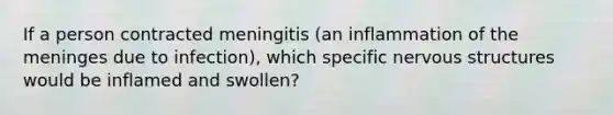 If a person contracted meningitis (an inflammation of the meninges due to infection), which specific nervous structures would be inflamed and swollen?